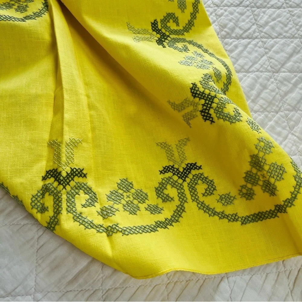 70”x50” Handmade Hand Embroidered Linen Tablecloth.